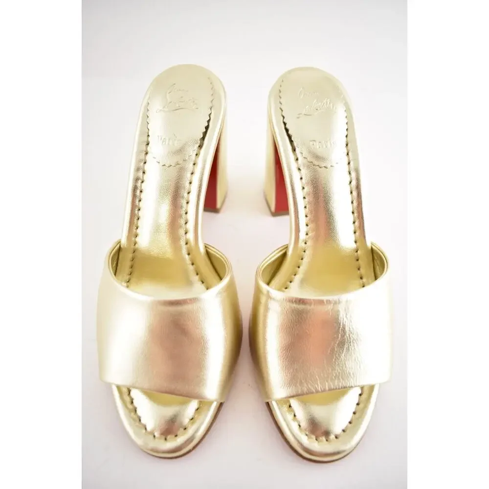 Christian Louboutin Jane Mule 85 Platine Gold Leather Backless Sandal Heels 36